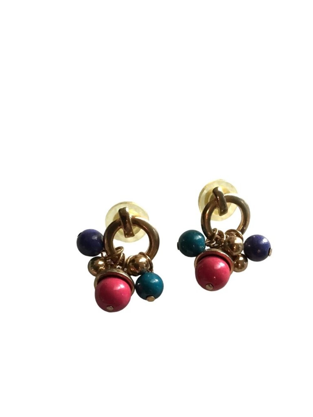WOMENS GOLD TONE GREEN/BLUE/RED STONE DANGLE EARRINGS